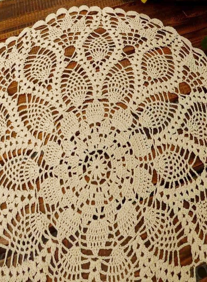 Phantomon Lace Doilies Table Placemats Handmade Crochet Cloth Round Coasters Cotton Doilies for Tables, Sofa Cover, Waterlily Pattern, 20Inch (Beige) - Image 3